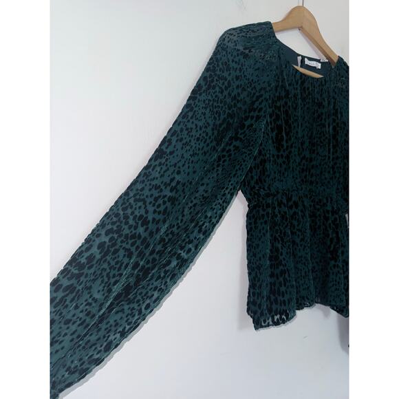 ALC a.l.c. Karen green semi sheer animal print velvet burnout long sleeve top - Picture 4 of 10
